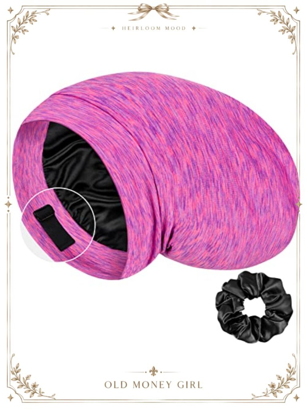 100% Mulberry Silk Lined Sleep Cap Bonnet Adjustable Hair Wrap with Scrunchie